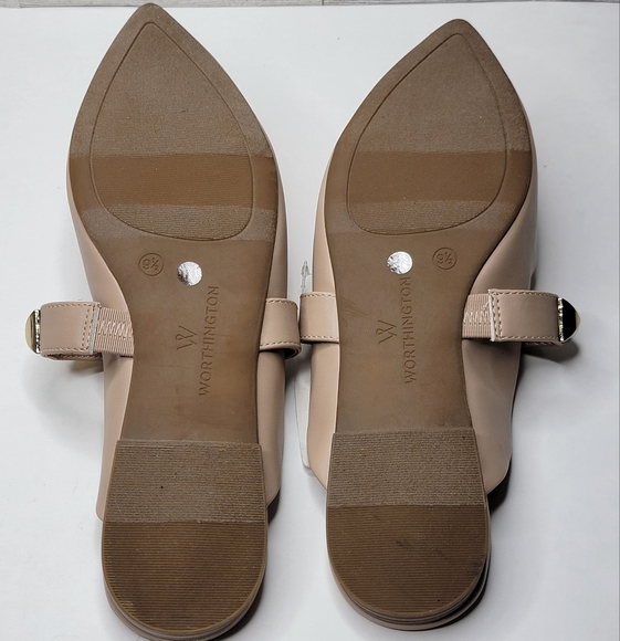 Worthington Beige Gold Stud Elegant Pointed Toe Mules Size 9.5M Beach Vacation - Picture 5 of 8